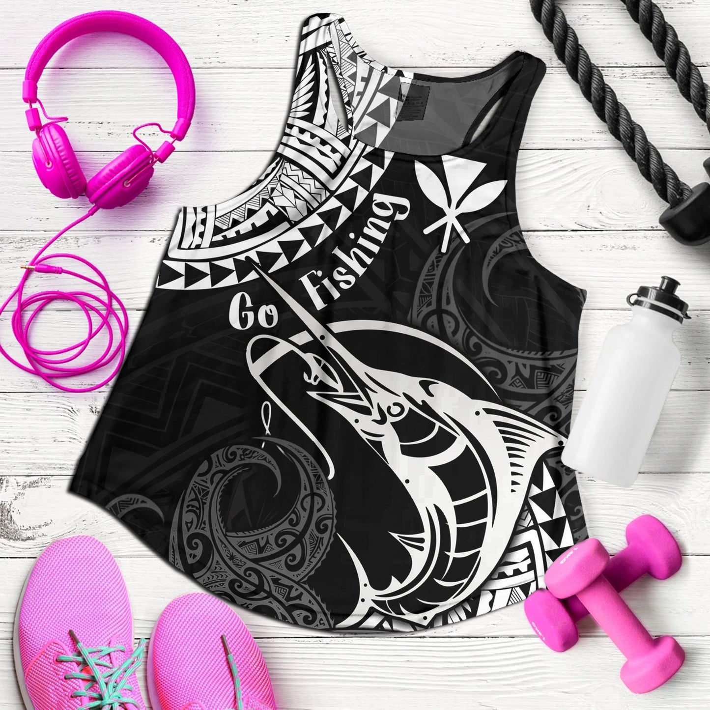 Hawaii Women Tank Go Fishing Polynesian Tribal Patterns