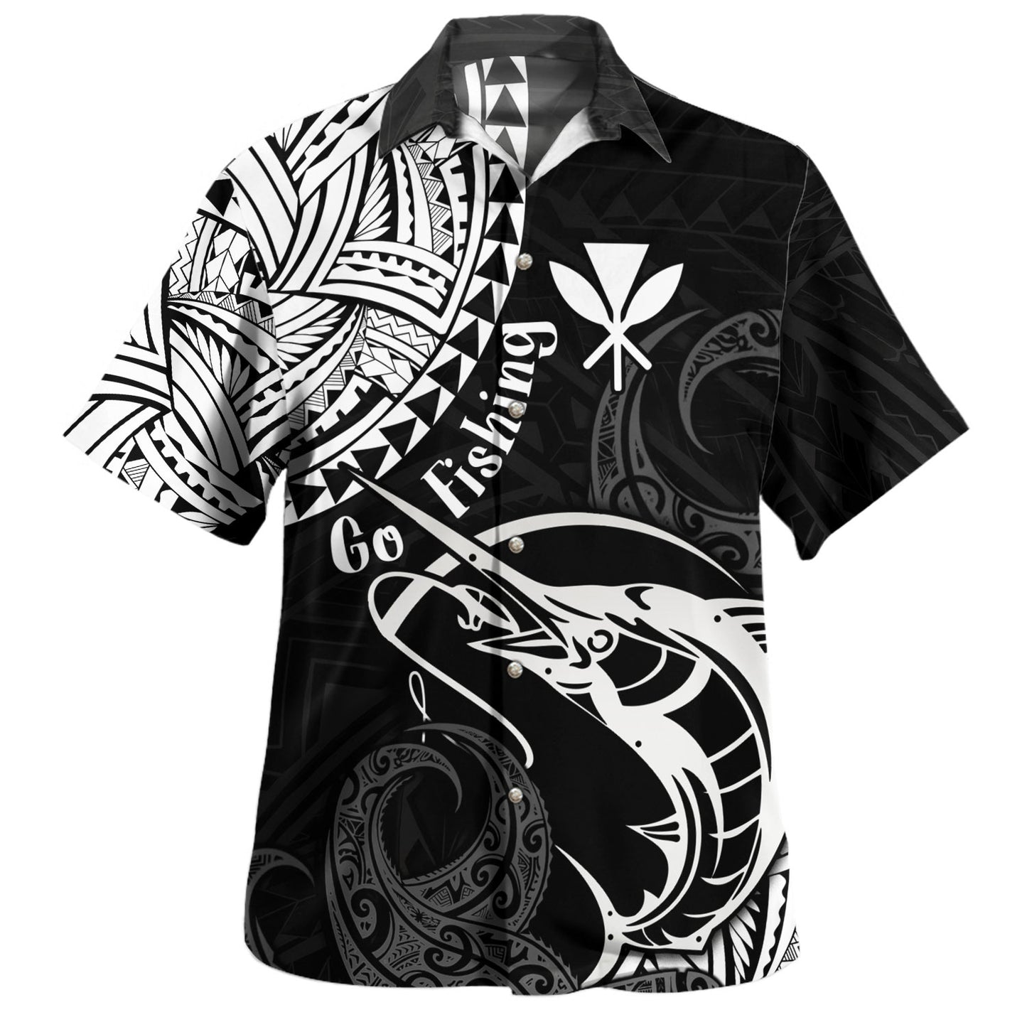 Hawaii Hawaiian Shirt Go Fishing Polynesian Tribal Patterns