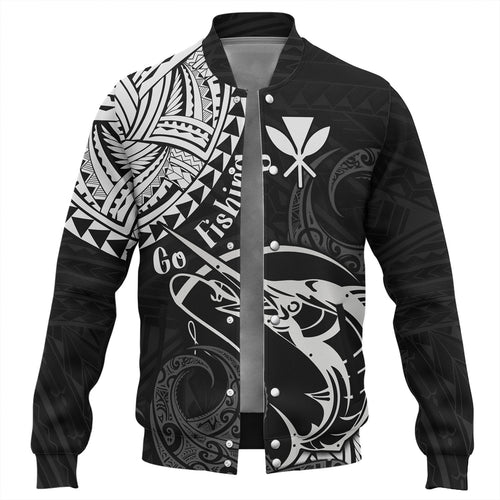 Hawaii Baseball Jacket Go Fishing Polynesian Tribal Patterns