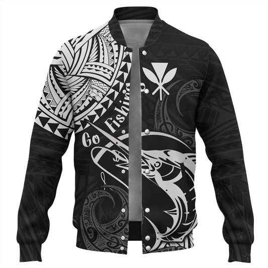 Hawaii Baseball Jacket Go Fishing Polynesian Tribal Patterns