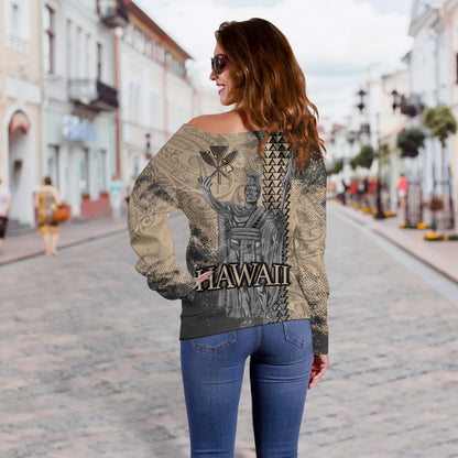 Hawaii Custom Personalised Off Shoulder Sweatshirt Hawaii King Grunge With Halftone Background
