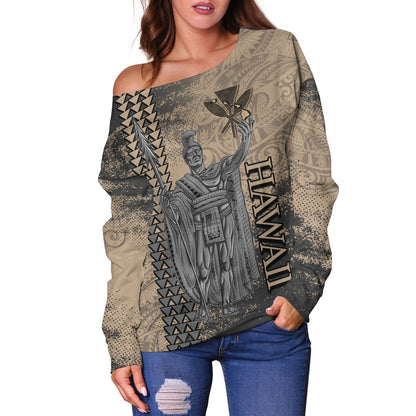 Hawaii Custom Personalised Off Shoulder Sweatshirt Hawaii King Grunge With Halftone Background