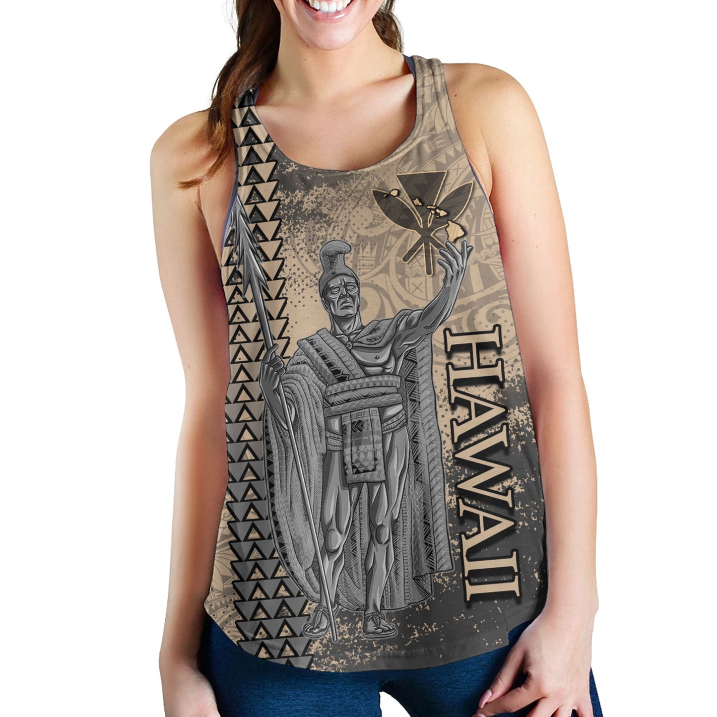 Hawaii Custom Personalised Women Tank Hawaii King Grunge With Halftone Background