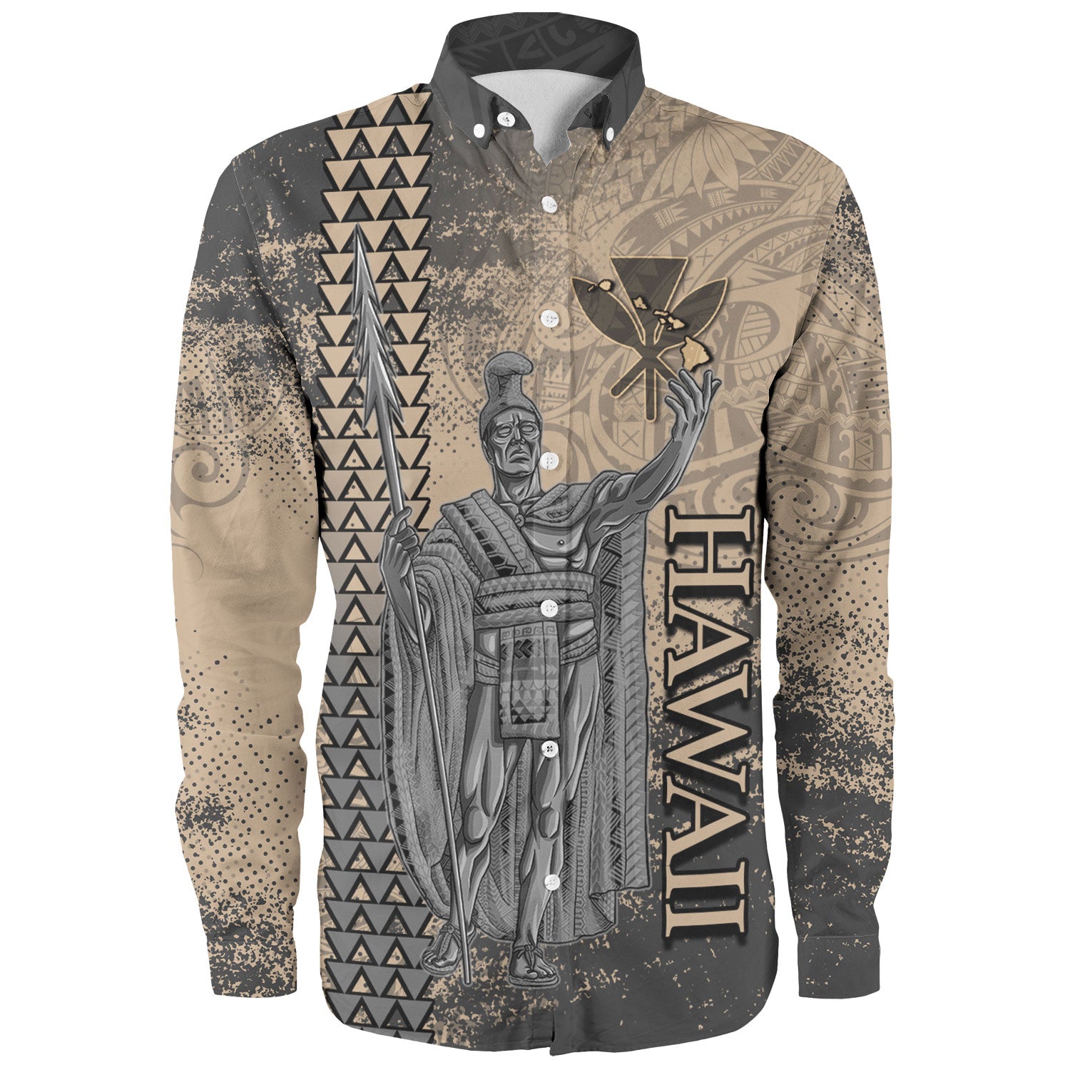 Hawaii Custom Personalised Long Sleeve Shirt Hawaii King Grunge With Halftone Background