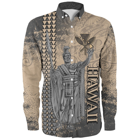 Hawaii Custom Personalised Long Sleeve Shirt Hawaii King Grunge With Halftone Background
