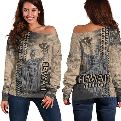 Hawaii Custom Personalised Off Shoulder Sweatshirt Hawaii King Grunge With Halftone Background
