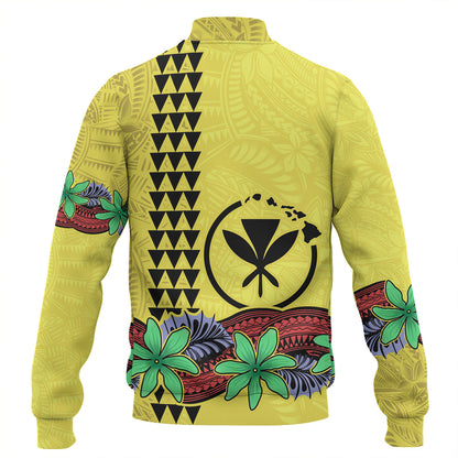 Hawaii Baseball Jacket Kanaka Maoli Map Seal Tropical Flowers Yellow Color