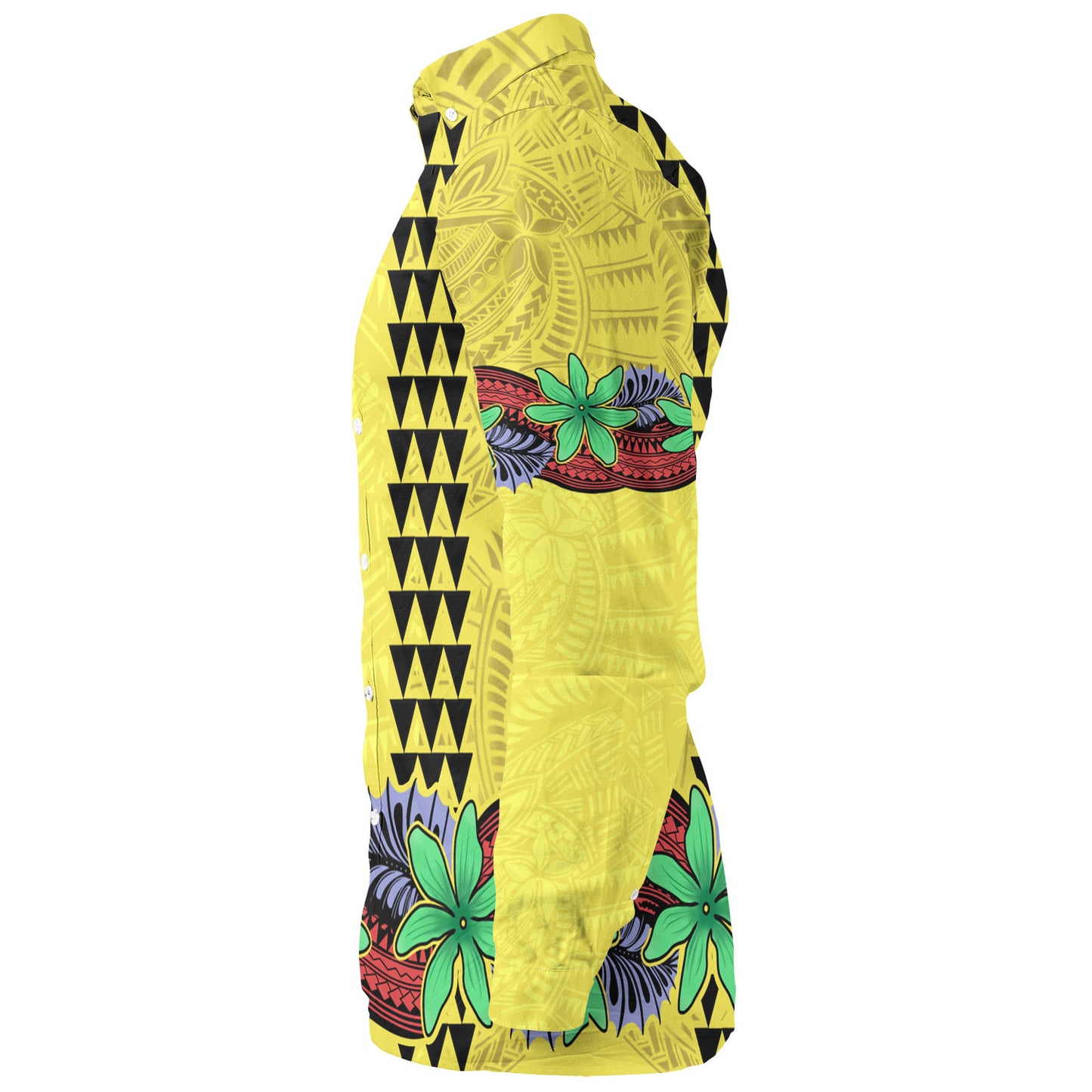 Hawaii Long Sleeve Shirt Kanaka Maoli Map Seal Tropical Flowers Yellow Color