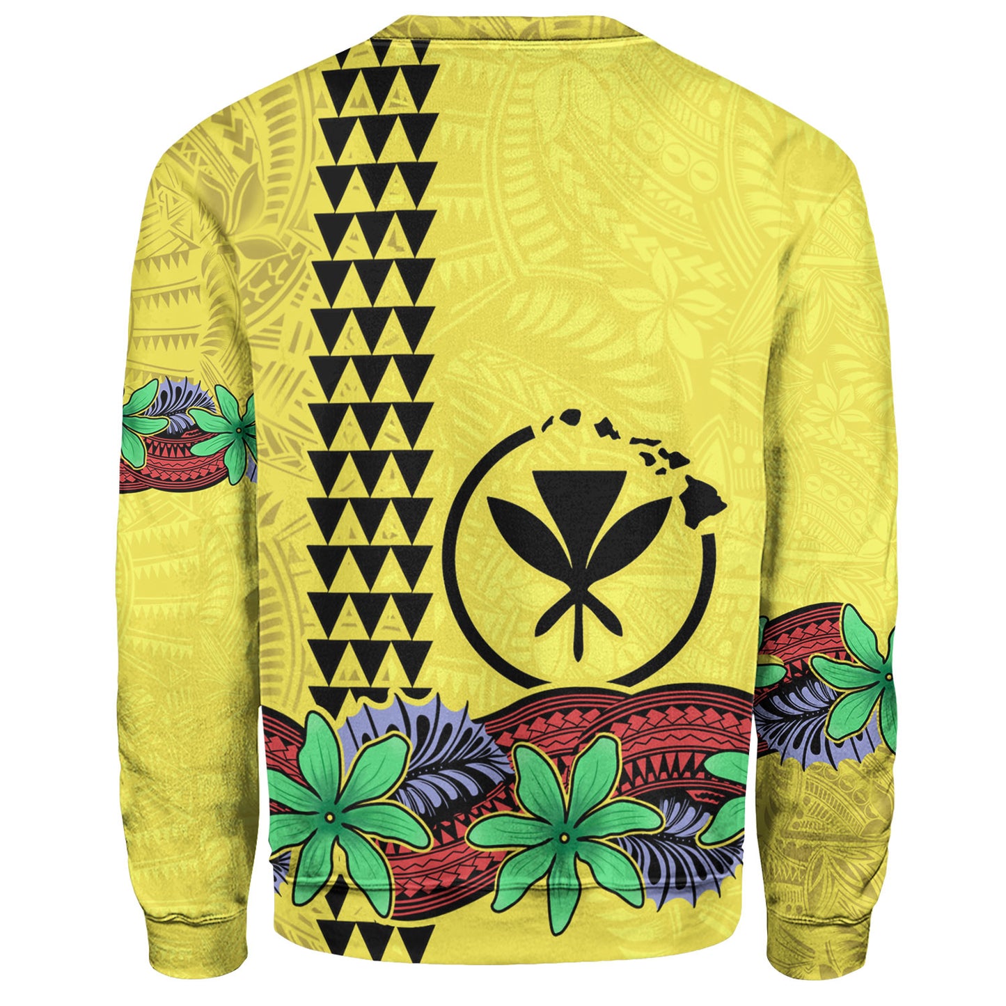Hawaii Sweatshirt Kanaka Maoli Map Seal Tropical Flowers Yellow Color