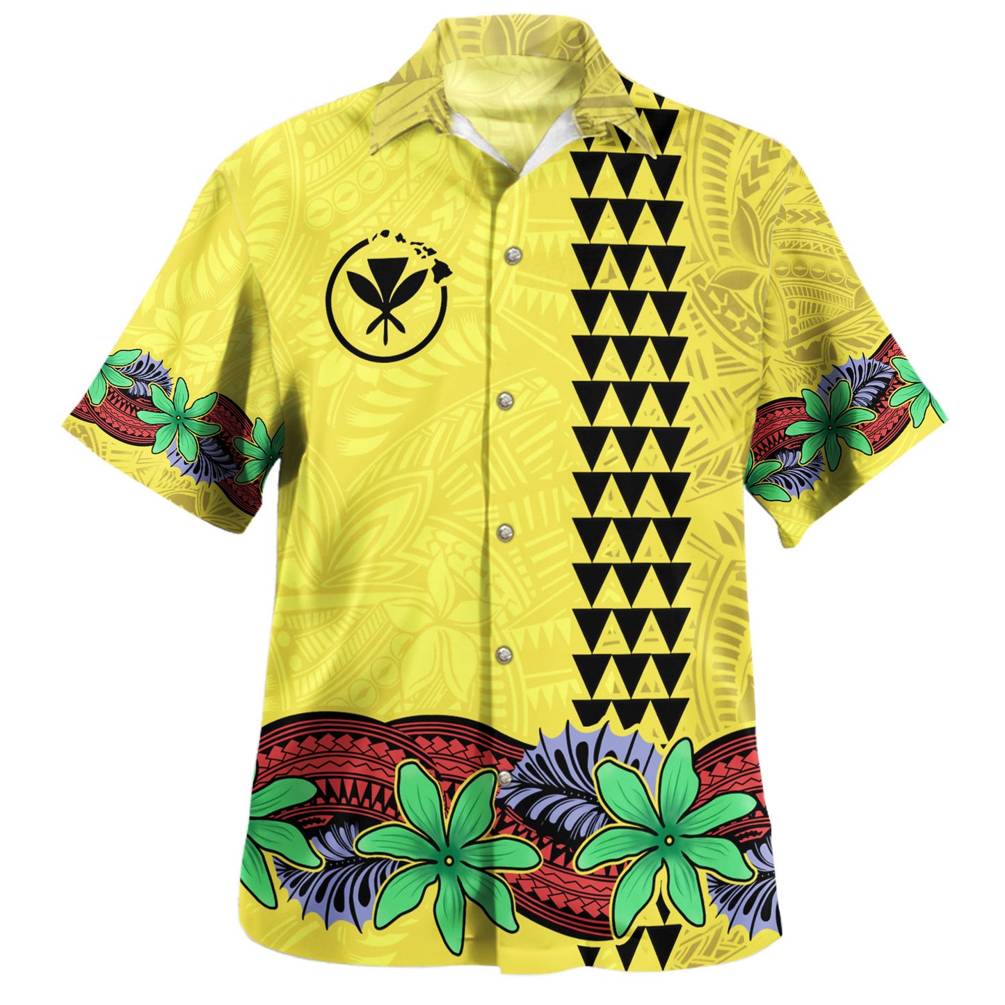 Hawaii Hawaiian Shirt Kanaka Maoli Map Seal Tropical Flowers Yellow Color
