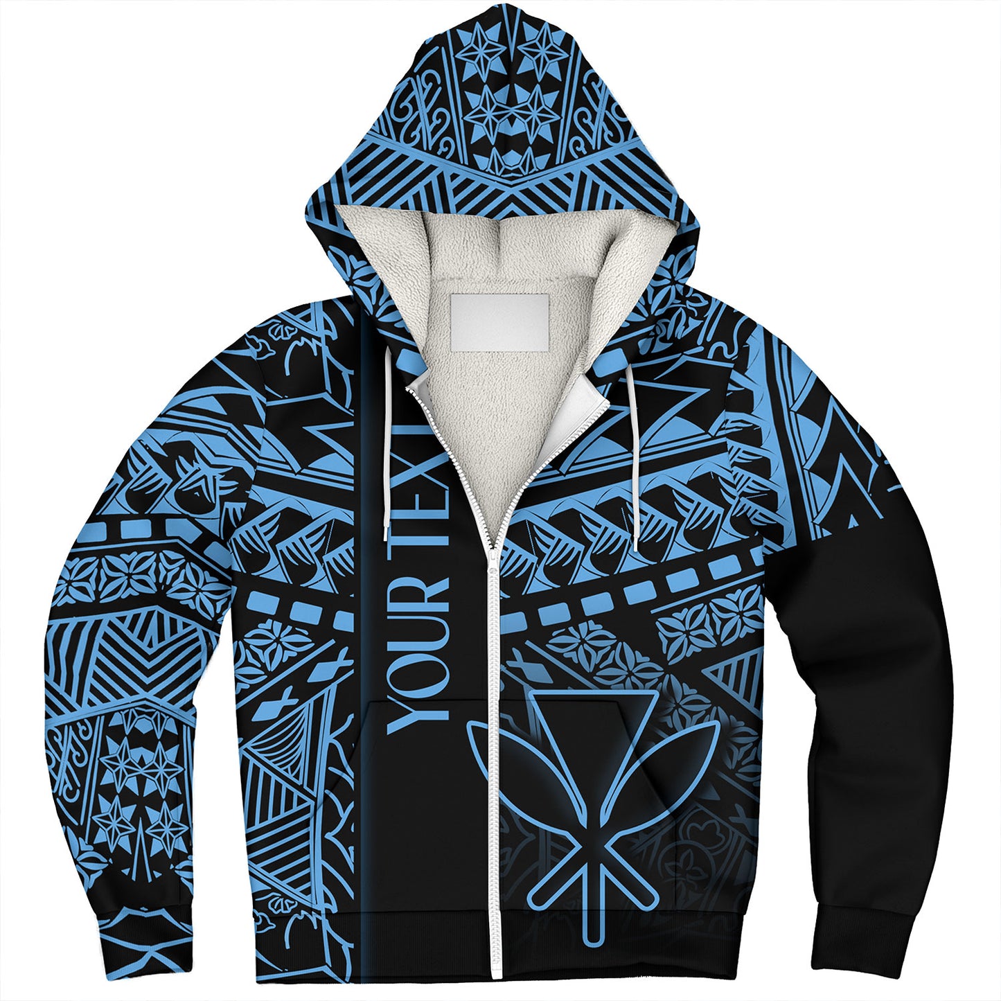 Hawaii Sherpa Hoodie Custom Kanaka Maoli Hawaiian Blue Tribal Pattern