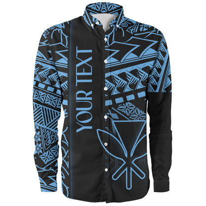 Hawaii Long Sleeve Shirt Custom Kanaka Maoli Hawaiian Blue Tribal Pattern