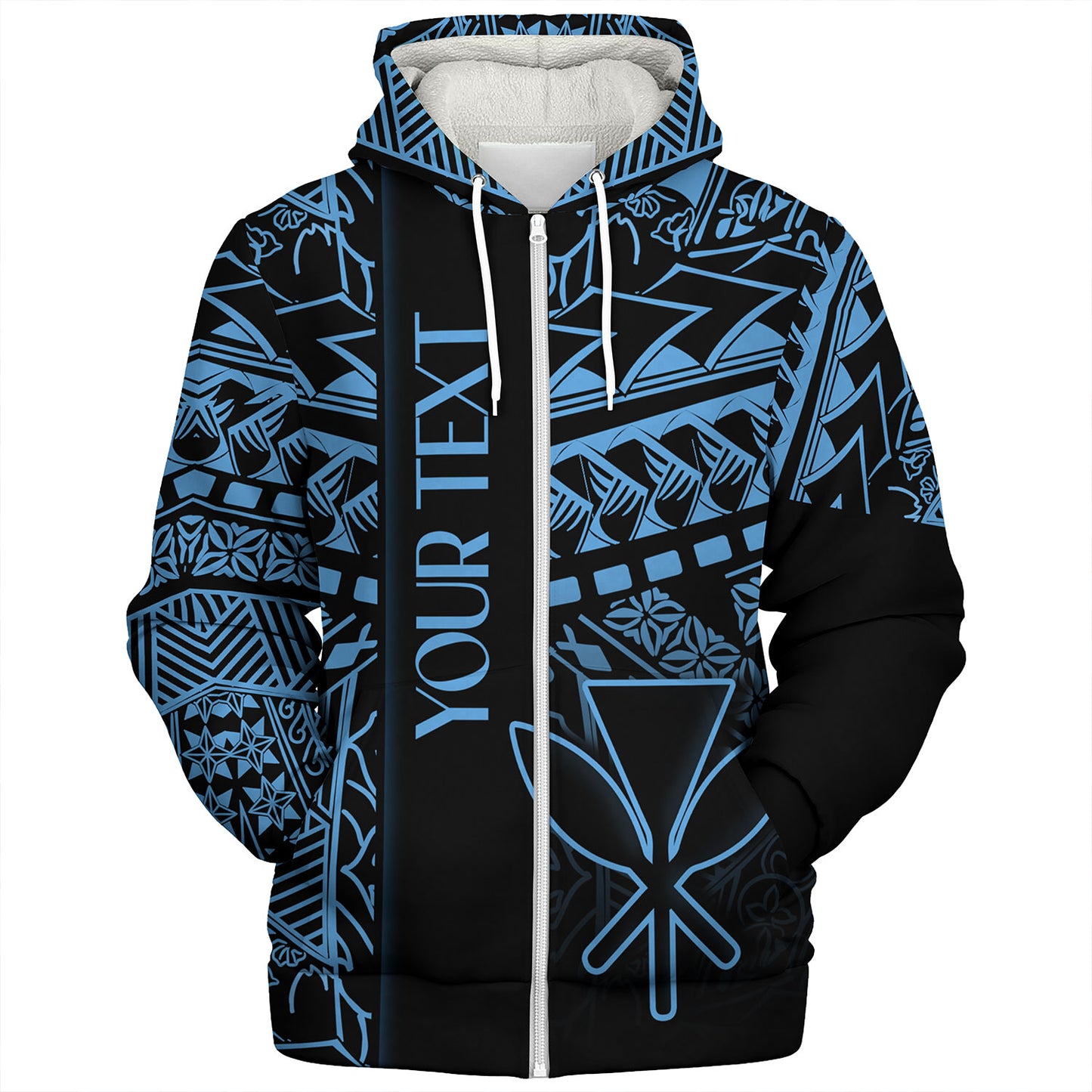 Hawaii Sherpa Hoodie Custom Kanaka Maoli Hawaiian Blue Tribal Pattern