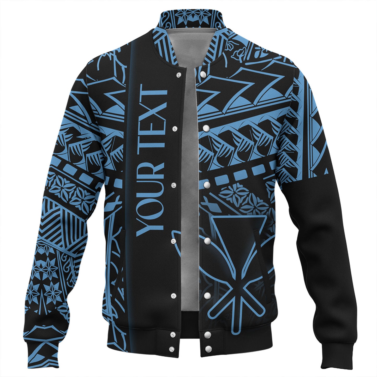 Hawaii Baseball Jacket Custom Kanaka Maoli Hawaiian Blue Tribal Pattern