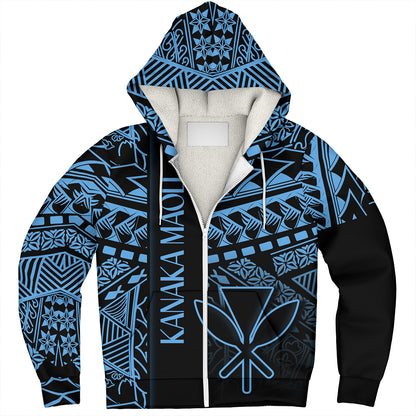 Hawaii Sherpa Hoodie Custom Kanaka Maoli Hawaiian Blue Tribal Pattern