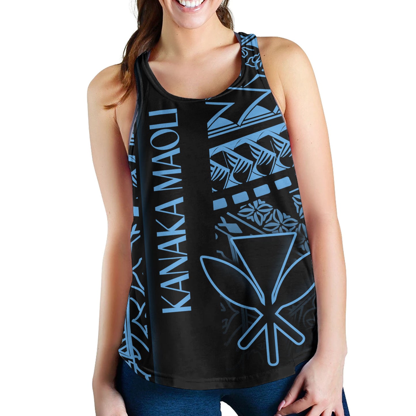 Hawaii Women Tank Custom Kanaka Maoli Hawaiian Blue Tribal Pattern