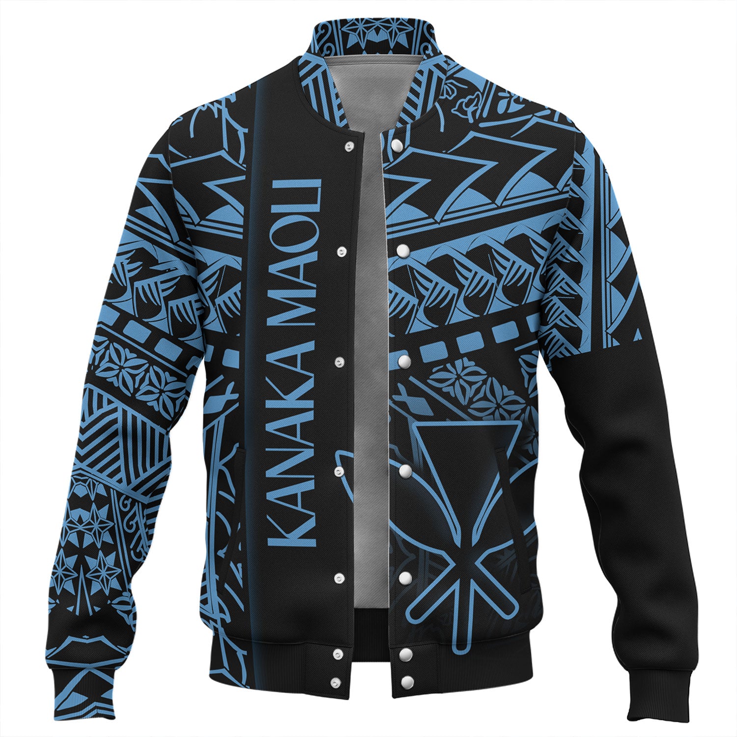 Hawaii Baseball Jacket Custom Kanaka Maoli Hawaiian Blue Tribal Pattern