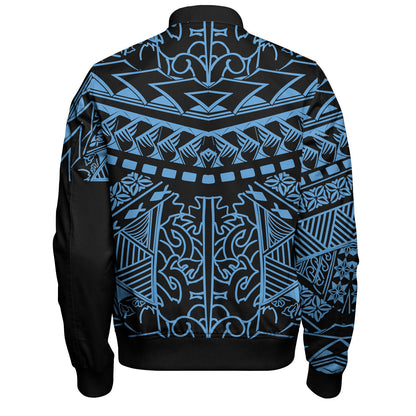 Hawaii Bomber Jacket Custom Kanaka Maoli Hawaiian Blue Tribal Pattern