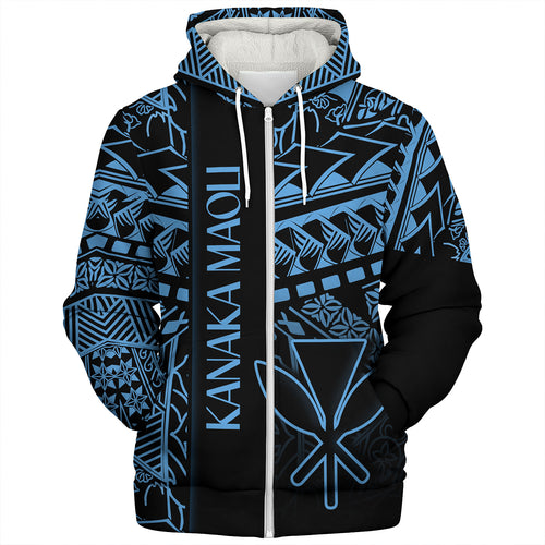 Hawaii Sherpa Hoodie Custom Kanaka Maoli Hawaiian Blue Tribal Pattern