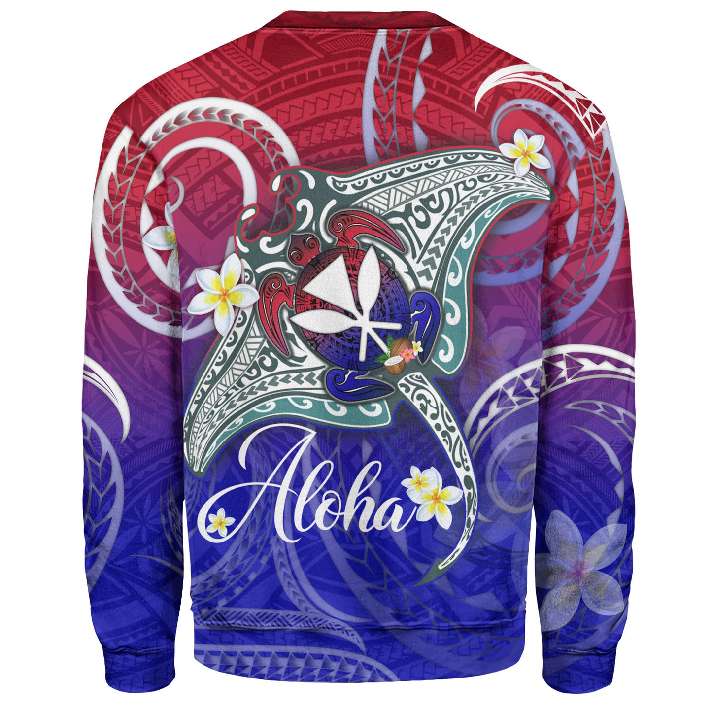 Hawaii Custom Personalised Sweatshirt Kanaka Maoli Manta Ray With Turtle Plumeria Mixed Polynesian Style