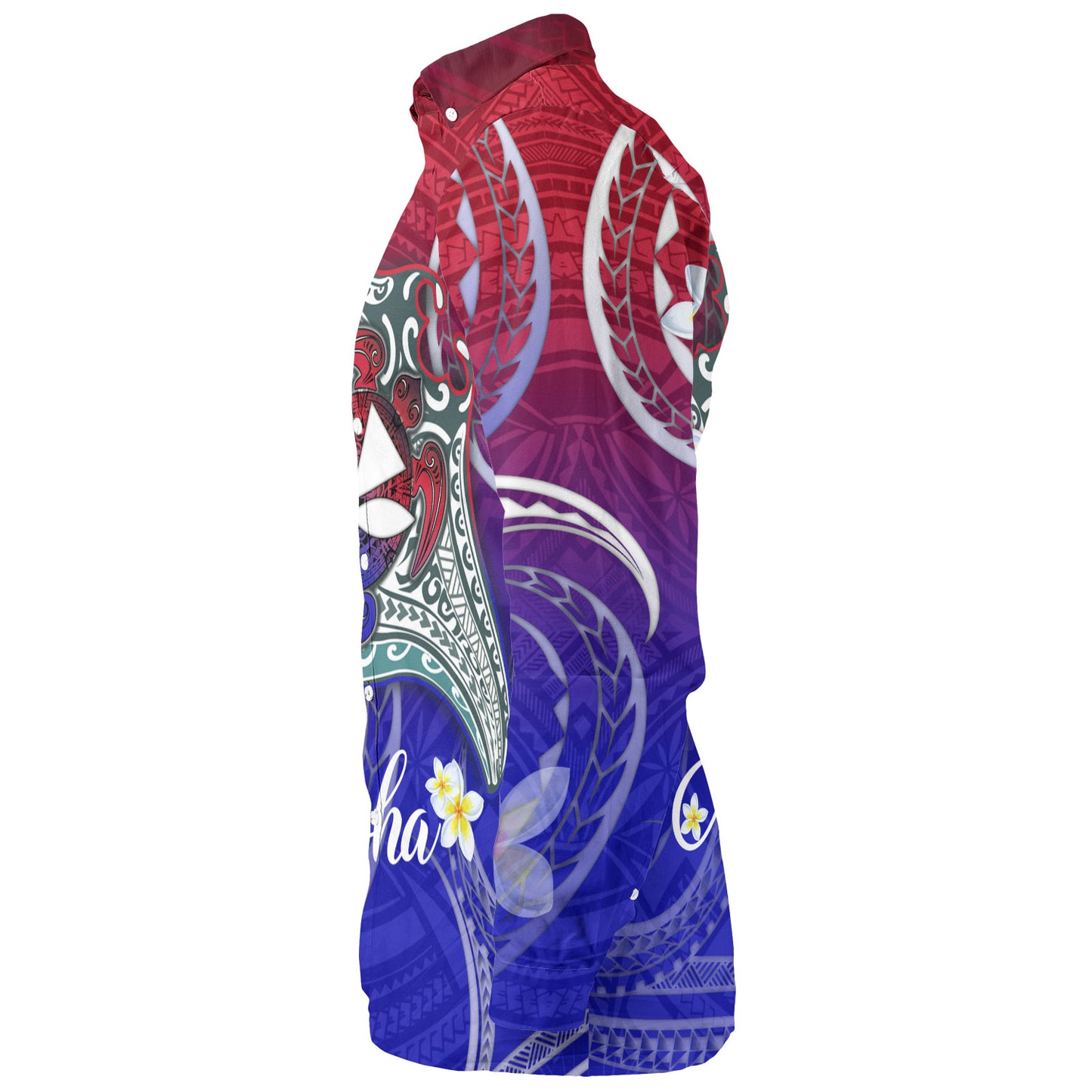 Hawaii Custom Personalised Long Sleeve Shirt Kanaka Maoli Manta Ray With Turtle Plumeria Mixed Polynesian Style