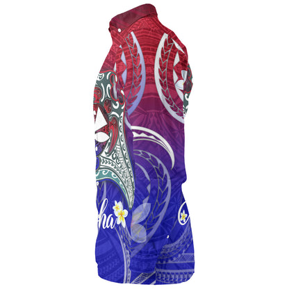 Hawaii Custom Personalised Long Sleeve Shirt Kanaka Maoli Manta Ray With Turtle Plumeria Mixed Polynesian Style