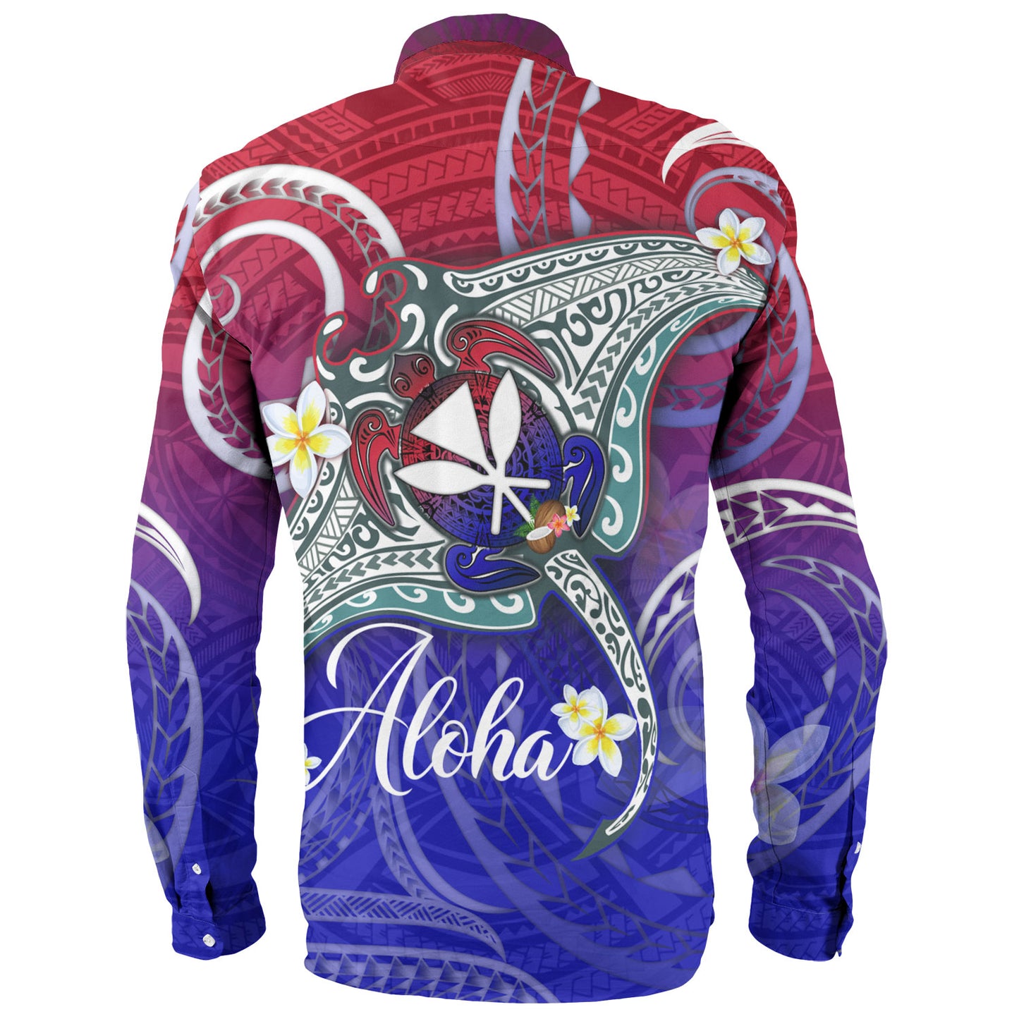 Hawaii Custom Personalised Long Sleeve Shirt Kanaka Maoli Manta Ray With Turtle Plumeria Mixed Polynesian Style