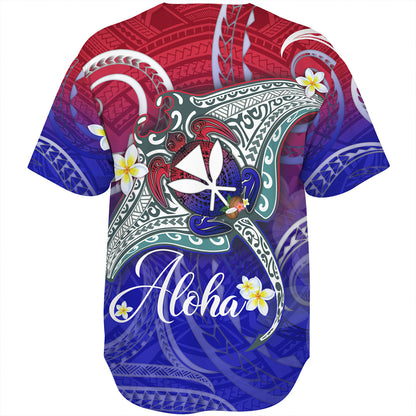 Hawaii Custom Personalised Baseball Shirt Kanaka Maoli Manta Ray With Turtle Plumeria Mixed Polynesian Style