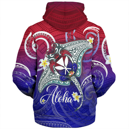 Hawaii Custom Personalised Sherpa Hoodie Kanaka Maoli Manta Ray With Turtle Plumeria Mixed Polynesian Style