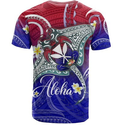 Hawaii Custom Personalised T-Shirt Kanaka Maoli Manta Ray With Turtle Plumeria Mixed Polynesian Style
