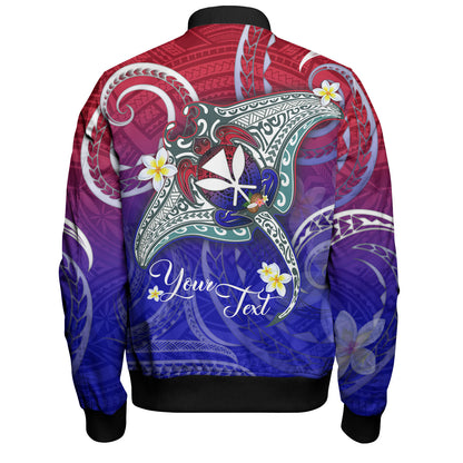 Hawaii Custom Personalised Bomber Jacket Kanaka Maoli Manta Ray With Turtle Plumeria Mixed Polynesian Style