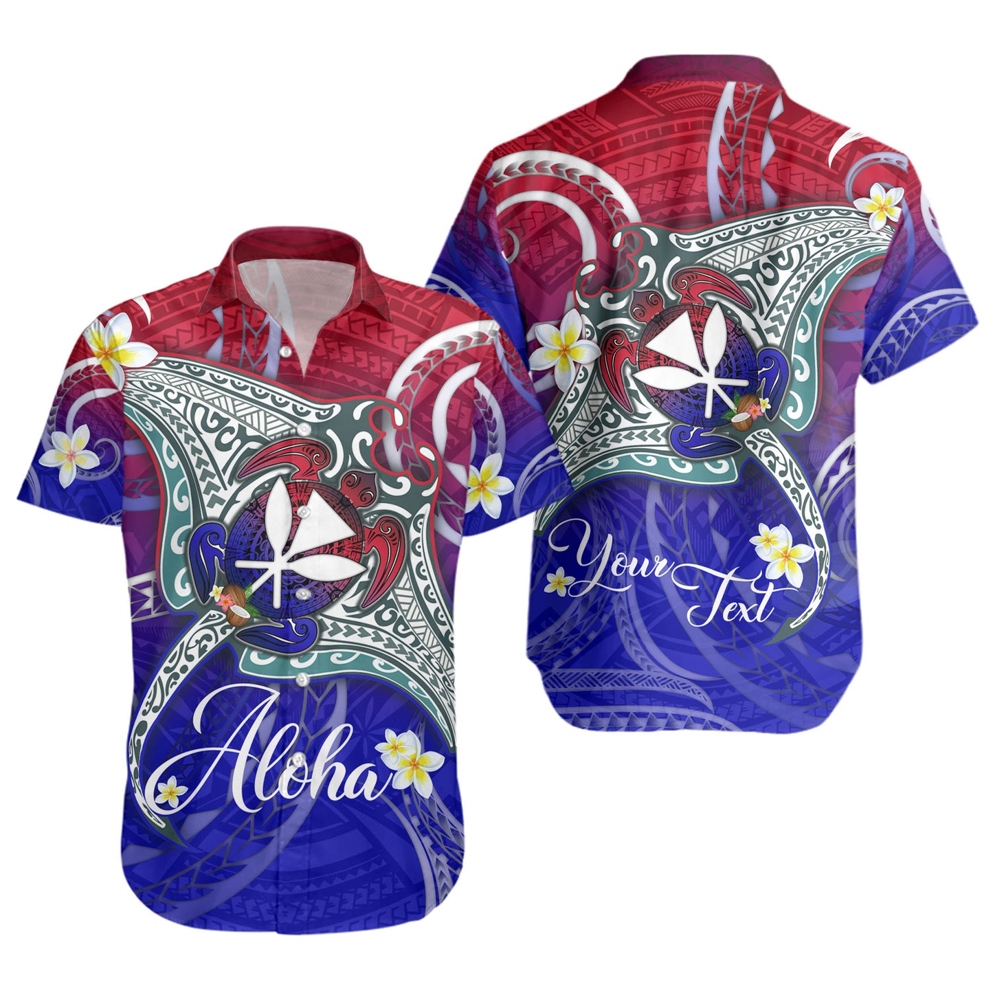 Hawaii Custom Personalised Short Sleeve Shirt Kanaka Maoli Manta Ray With Turtle Plumeria Mixed Polynesian Style