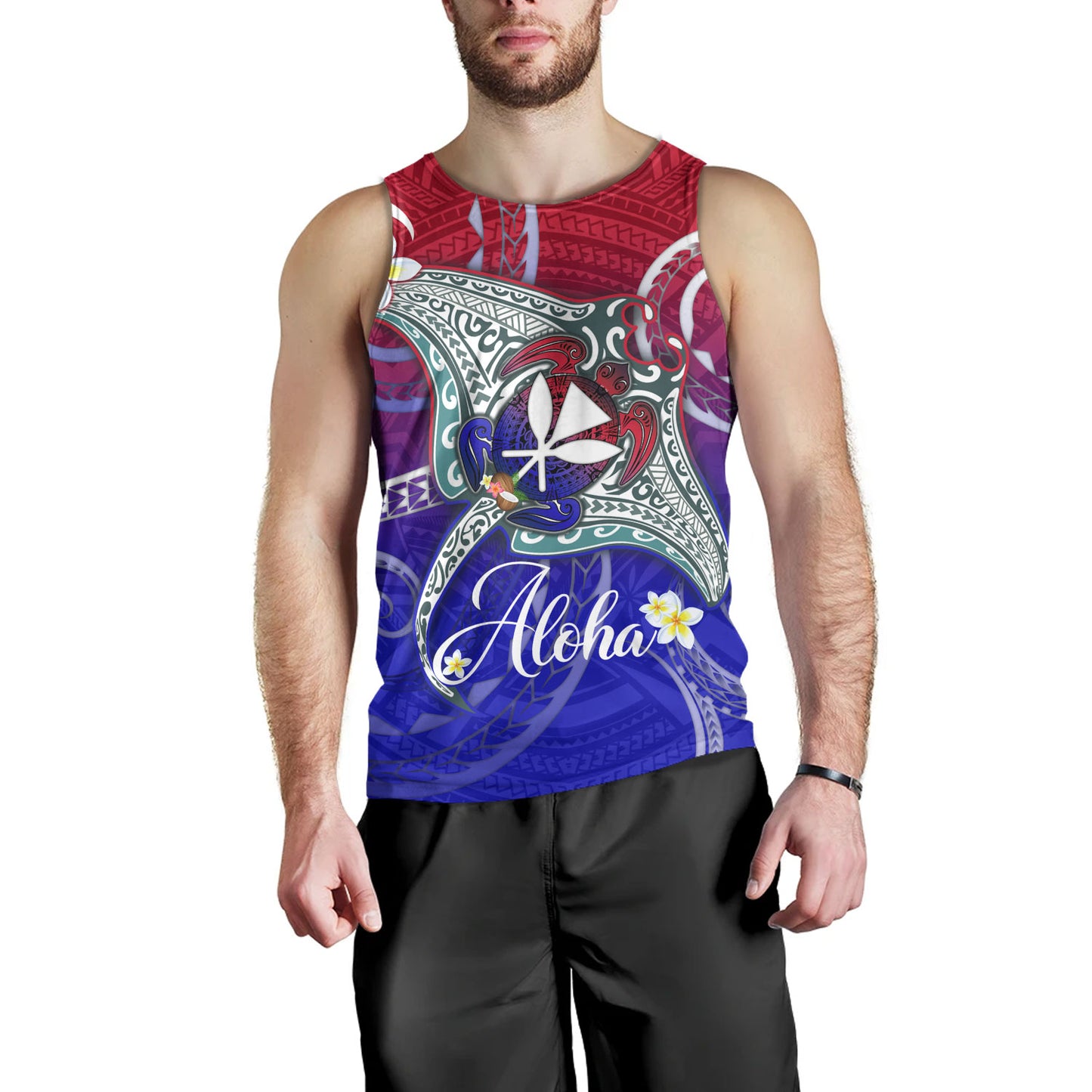 Hawaii Custom Personalised Tank Top Kanaka Maoli Manta Ray With Turtle Plumeria Mixed Polynesian Style