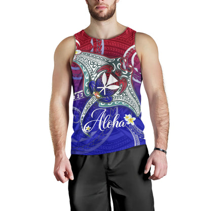Hawaii Custom Personalised Tank Top Kanaka Maoli Manta Ray With Turtle Plumeria Mixed Polynesian Style