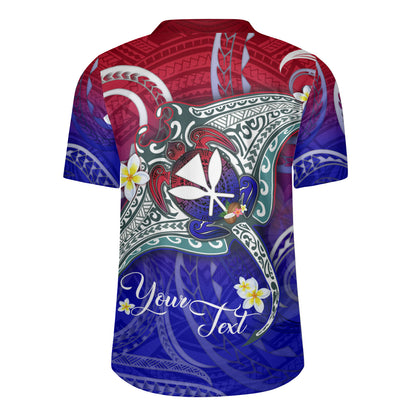 Hawaii Custom Personalised Rugby Jersey Kanaka Maoli Manta Ray With Turtle Plumeria Mixed Polynesian Style