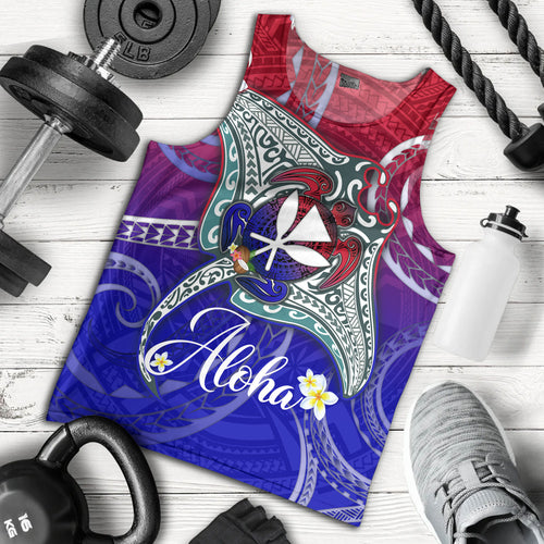 Hawaii Custom Personalised Tank Top Kanaka Maoli Manta Ray With Turtle Plumeria Mixed Polynesian Style