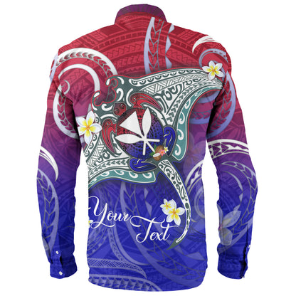Hawaii Custom Personalised Long Sleeve Shirt Kanaka Maoli Manta Ray With Turtle Plumeria Mixed Polynesian Style