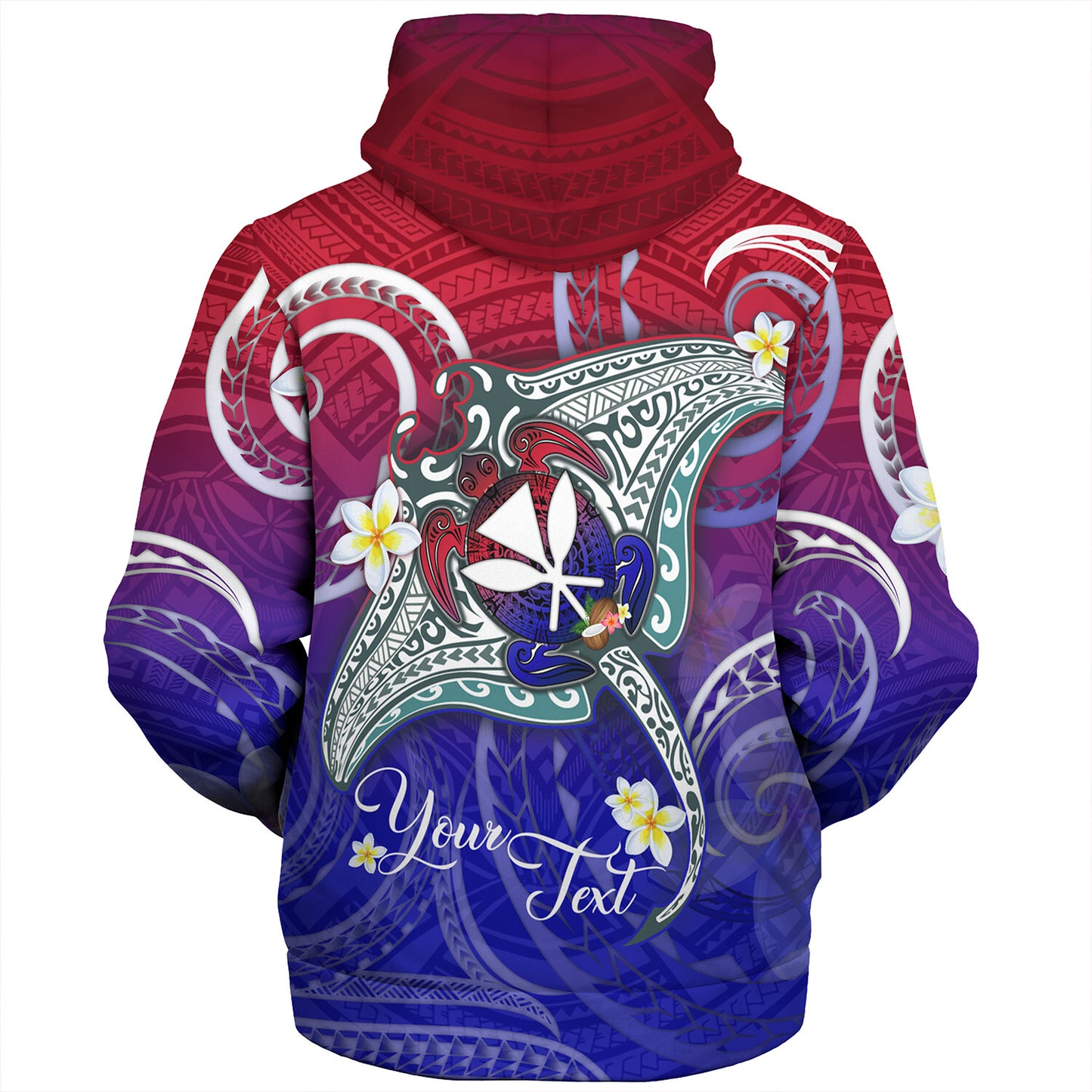 Hawaii Custom Personalised Sherpa Hoodie Kanaka Maoli Manta Ray With Turtle Plumeria Mixed Polynesian Style