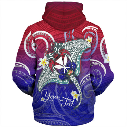 Hawaii Custom Personalised Sherpa Hoodie Kanaka Maoli Manta Ray With Turtle Plumeria Mixed Polynesian Style