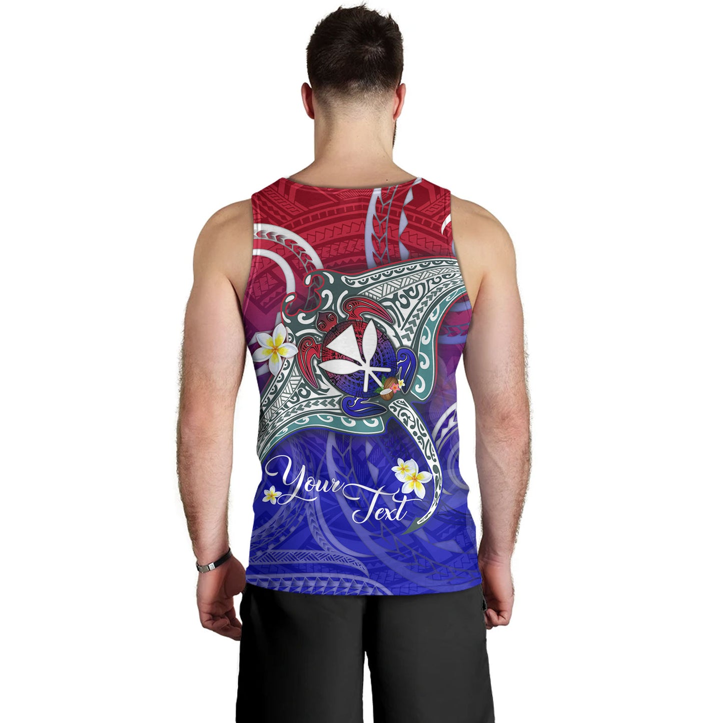 Hawaii Custom Personalised Tank Top Kanaka Maoli Manta Ray With Turtle Plumeria Mixed Polynesian Style