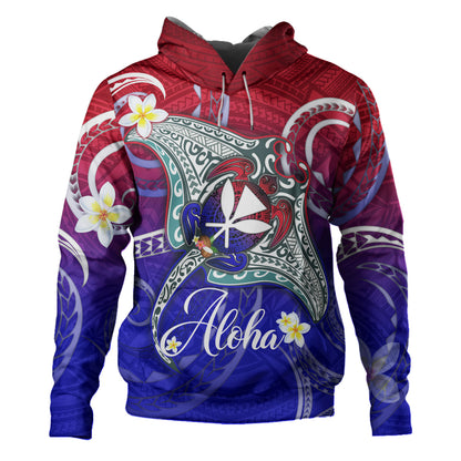 Hawaii Custom Personalised Hoodie Kanaka Maoli Manta Ray With Turtle Plumeria Mixed Polynesian Style