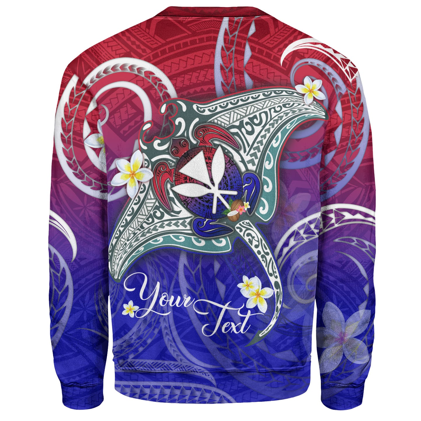 Hawaii Custom Personalised Sweatshirt Kanaka Maoli Manta Ray With Turtle Plumeria Mixed Polynesian Style