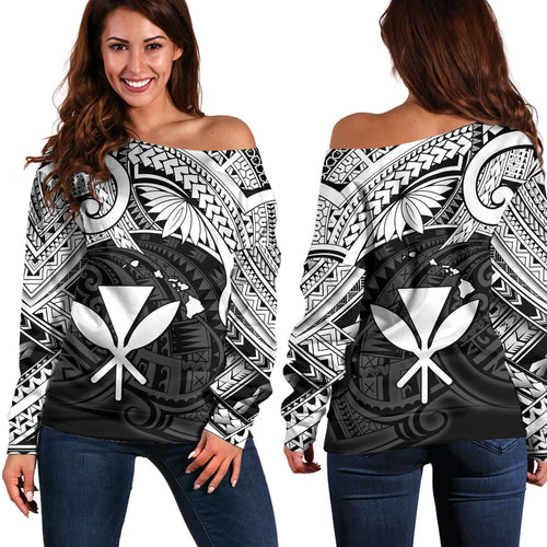 Hawaii Off Shoulder Sweatshirt Kanaka Maoli Map Polynesian Tatau