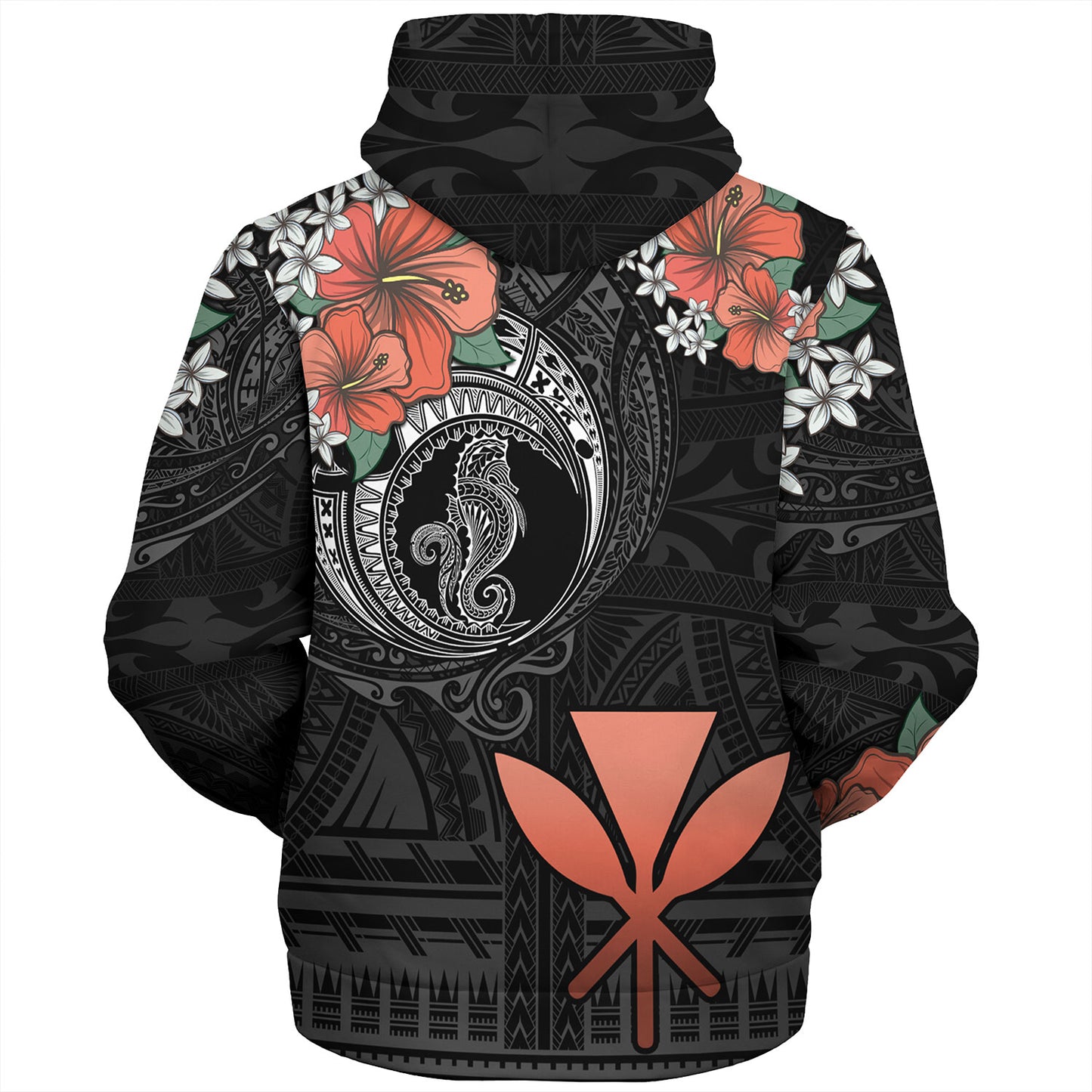 Hawaii Sherpa Hoodie Kanaka Maoli Seahorse Polynesian Tattoo