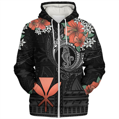 Hawaii Sherpa Hoodie Kanaka Maoli Seahorse Polynesian Tattoo