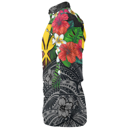 Hawaii Custom Personalised Long Sleeve Shirt Hibiscus And Plumeria With Palm Branches Vintage Style