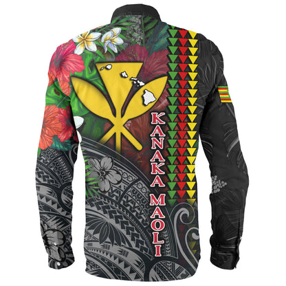 Hawaii Custom Personalised Long Sleeve Shirt Hibiscus And Plumeria With Palm Branches Vintage Style