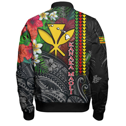Hawaii Custom Personalised Bomber Jacket Hibiscus And Plumeria With Palm Branches Vintage Style