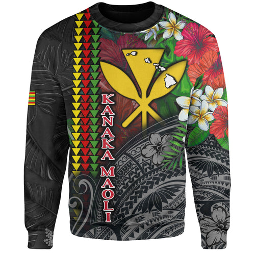Hawaii Custom Personalised Sweatshirt Hibiscus And Plumeria With Palm Branches Vintage Style