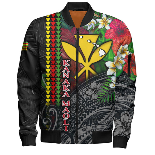 Hawaii Custom Personalised Bomber Jacket Hibiscus And Plumeria With Palm Branches Vintage Style